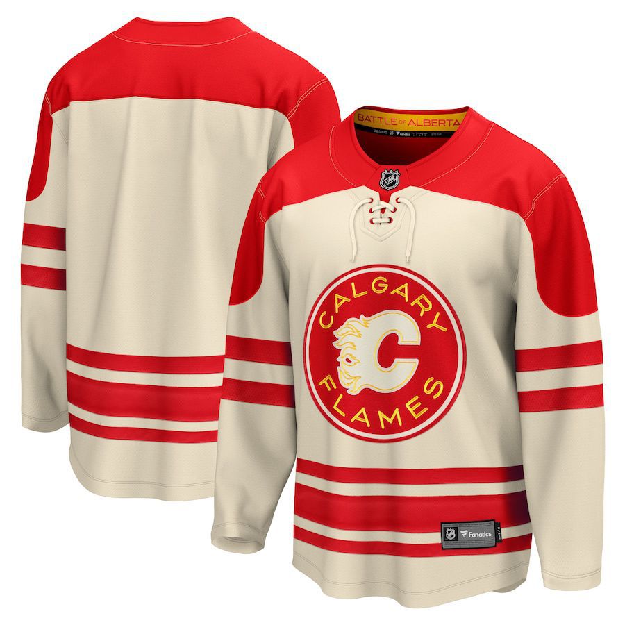 Men Custom Calgary Flames Fanatics Branded Cream 2023 NHL Heritage Classic Premier Breakaway Jersey